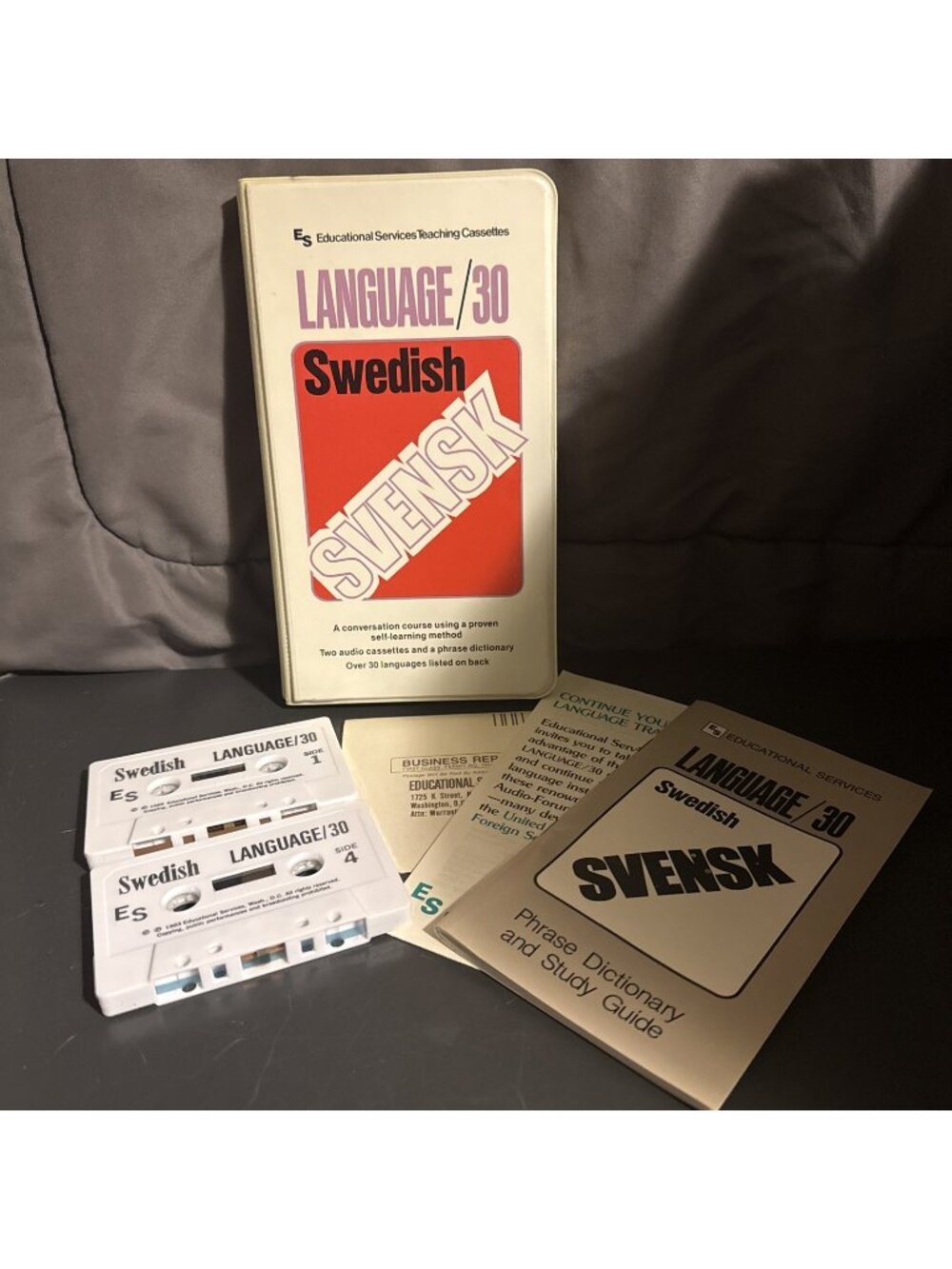 Swedish Language 30 Educational Services Teaching Cassettes & Phase Book 1986